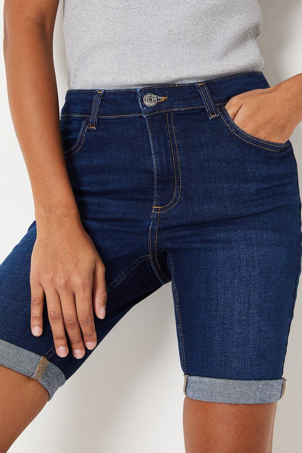 Dorothy Perkins Tall Stretch Denim Knee Shorts Indigo image 1