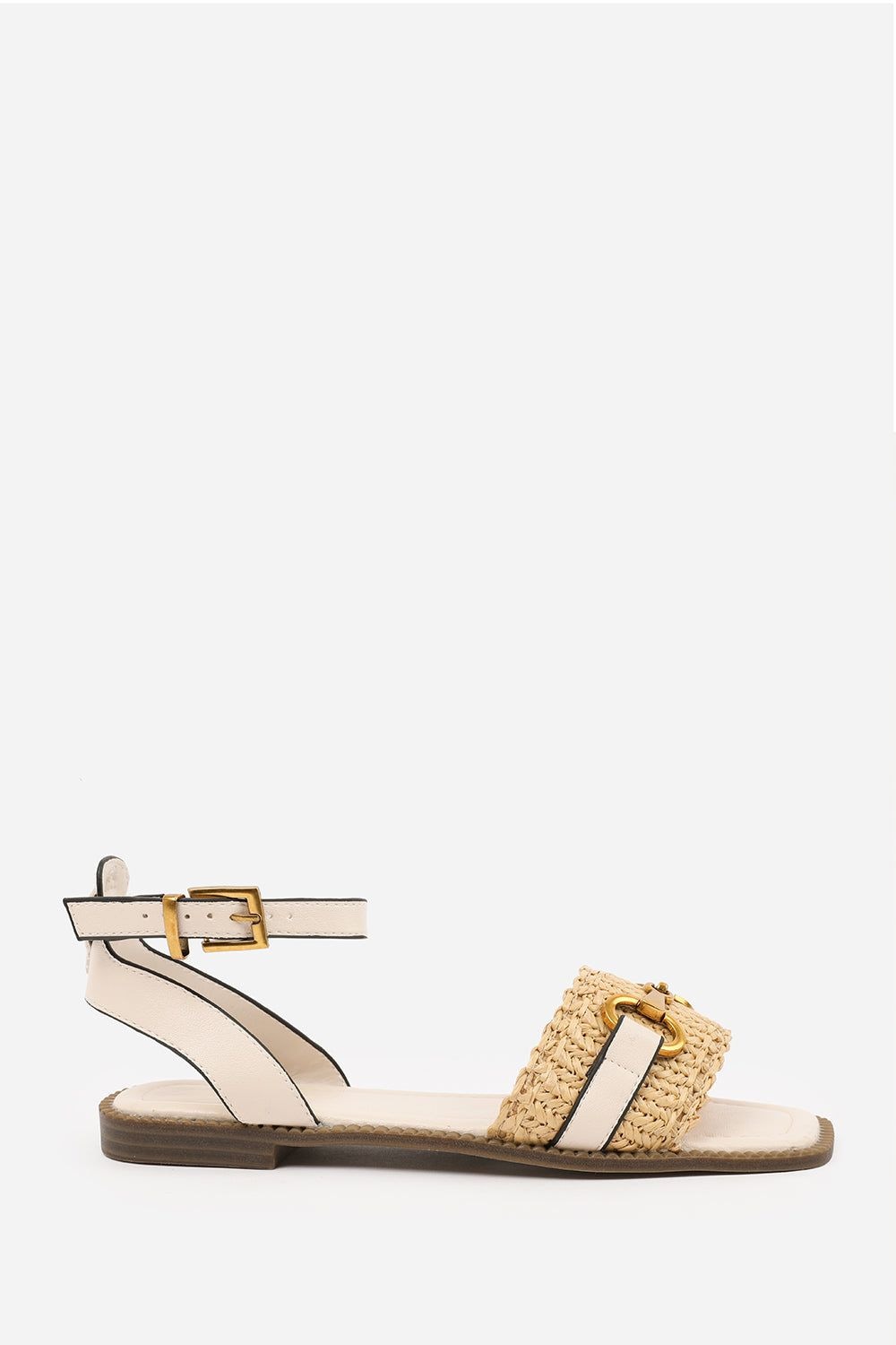 Where's That From 'Bonnie' Pu Straw Detail Strap Sandals With Buckle Closure image 2