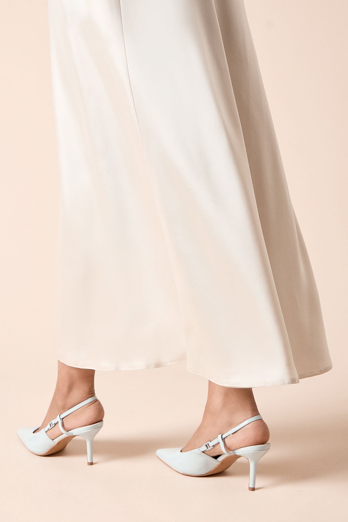 Dorothy Perkins Billie Faux Patent Leather Pointed Slingback High Stiletto Heel Court Shoes Light Blue image 3