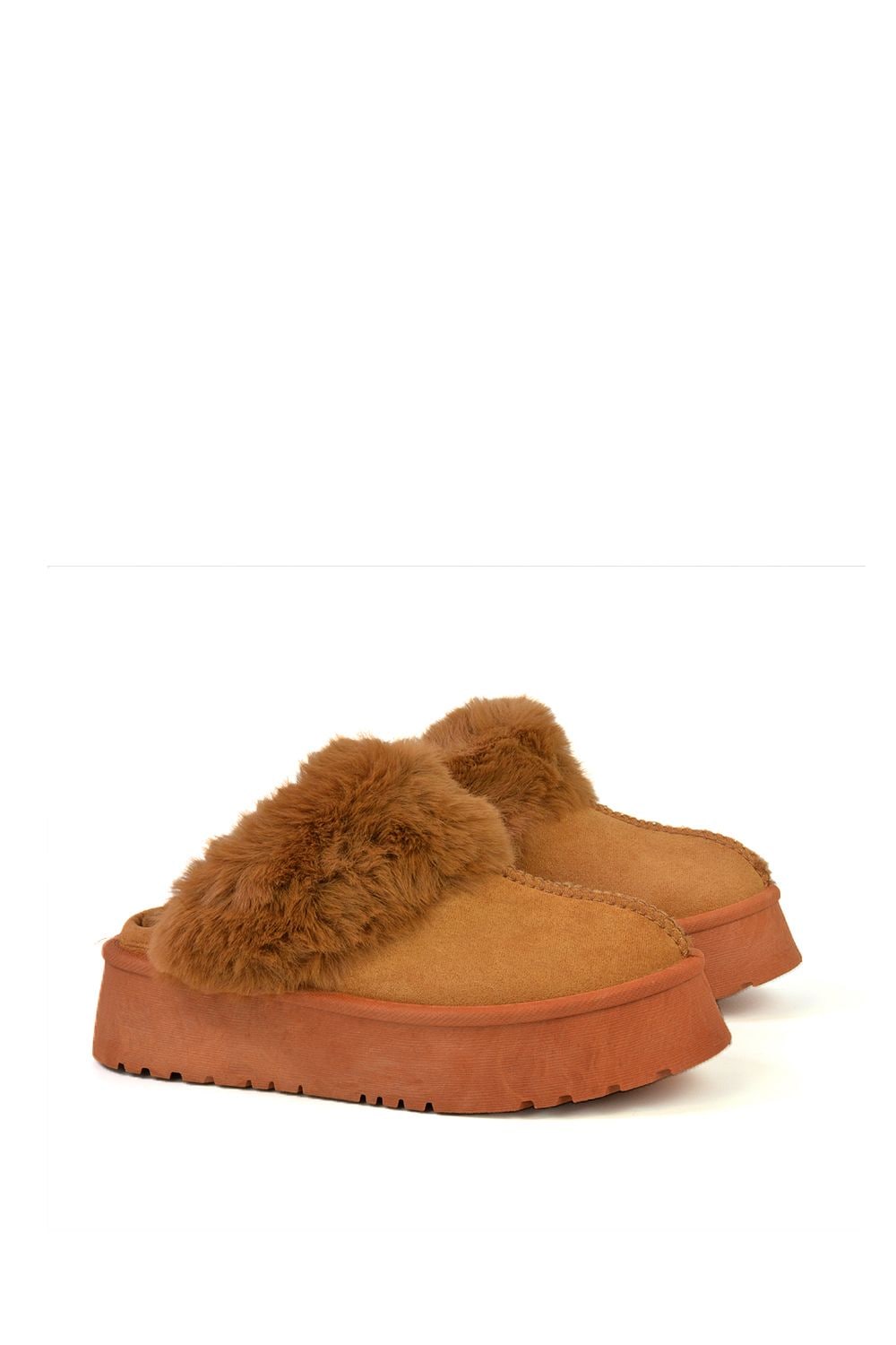 XY London 'Faith' Slip On Faux Fur Slippers with Platform Sole image 2