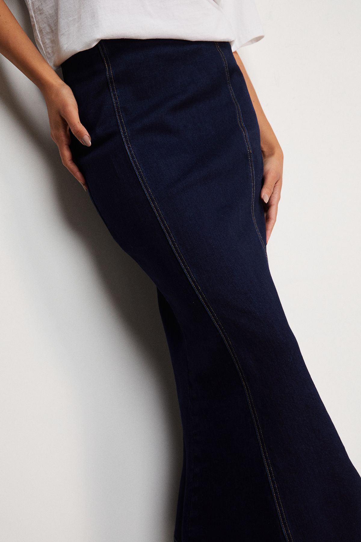 Warehouse Denim Fishtail midi skirt Indigo image 4