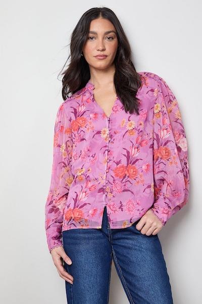 Oasis Printed Chiffon Button Through Blouse Multi