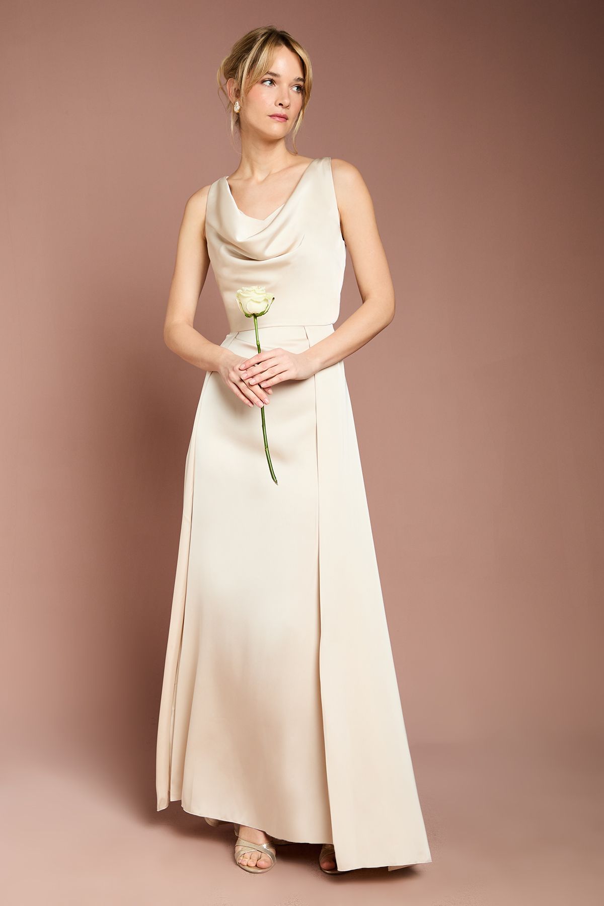 Coast Coast Honoured Sleeveless Cowl Neck Satin Maxi Bridesmaid Dress Champagne image 1