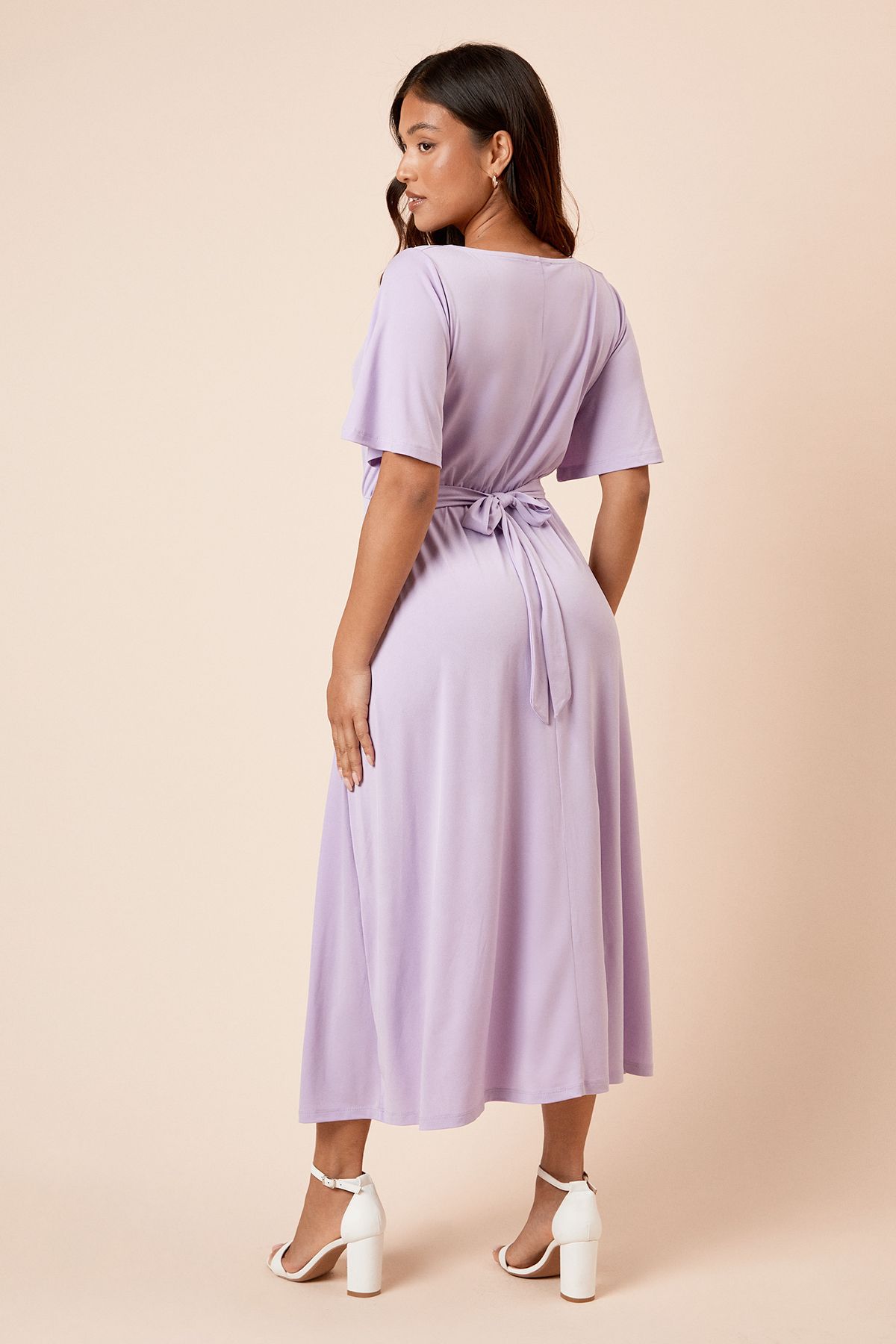 Dorothy Perkins Petite Cowl Neck Tie Back Jersey Midi Dress Lilac image 3