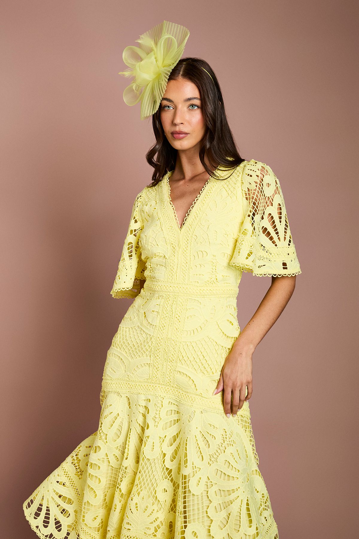 Coast Placement Lace Hanky Hem Dress Lemon image 2