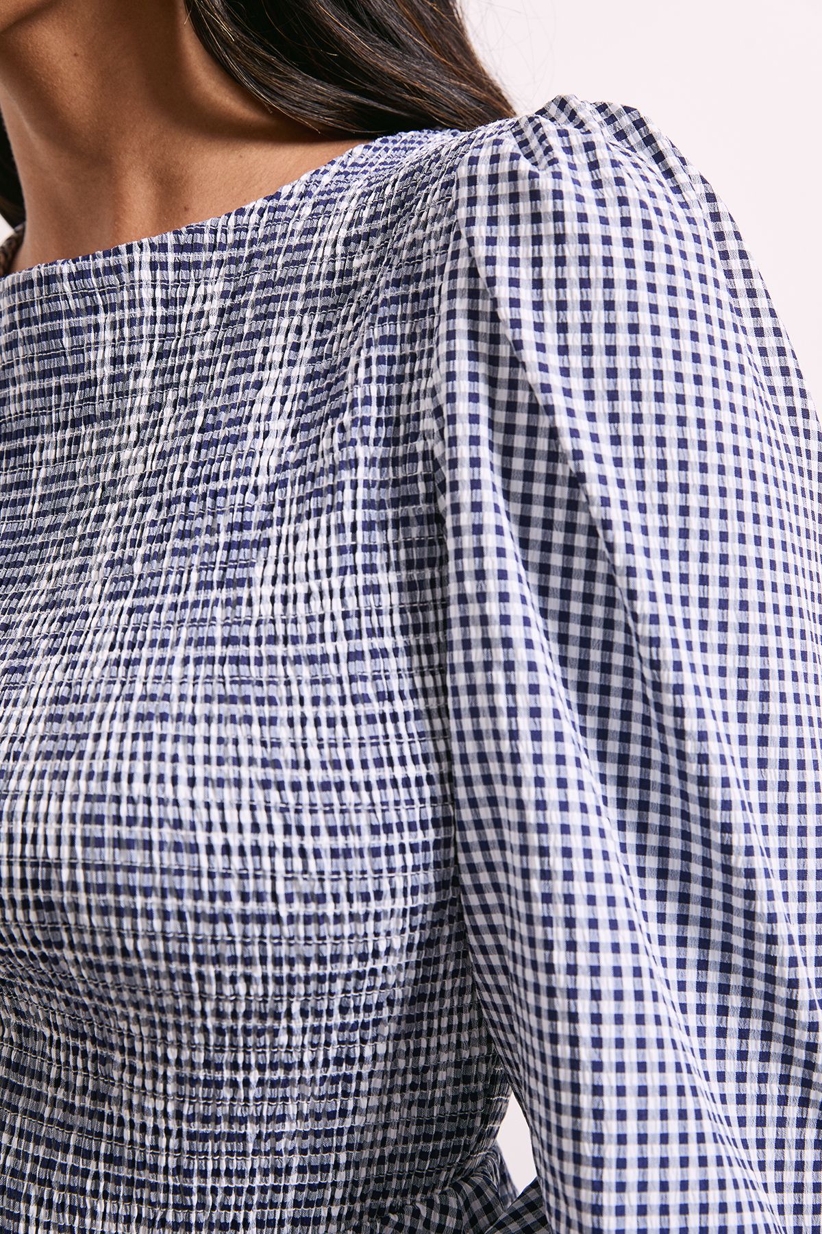 Dorothy Perkins Gingham Shirred Bodice Blouson Sleeve Midi Dress Navy image 5