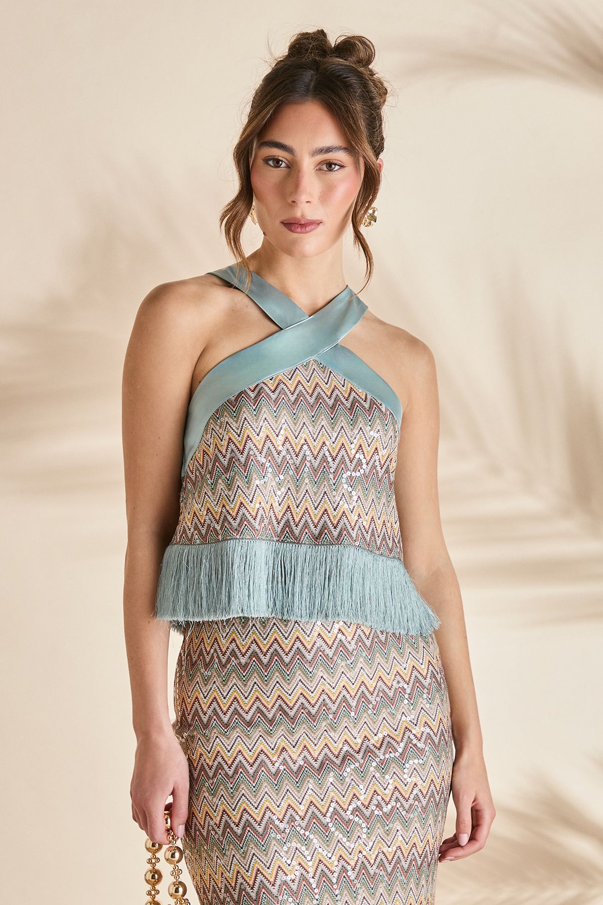 Coast Sequin Crochet Tassel Holiday Top Multi