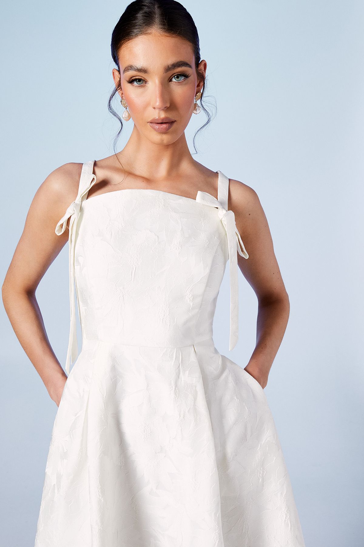 Coast Jacquard Wedding Midi Dress With Tie Detail Ivory image 4