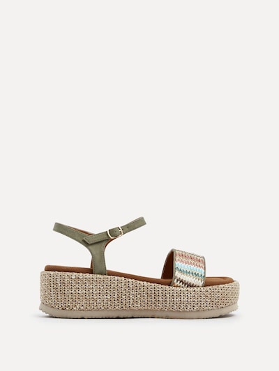 Linzi Sage Sage Green Faux Nubuck Multicoloured Front Strap Raffia Flatform Sanda