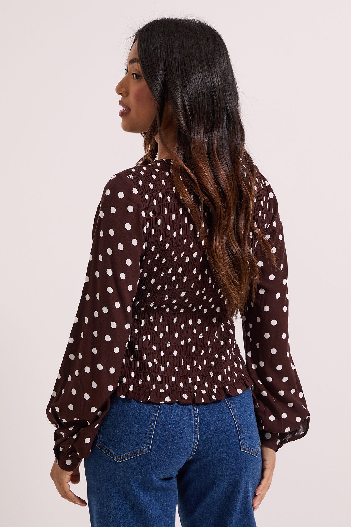 Dorothy Perkins Petite Shirred Bodice Button Through Top Burgundy image 5