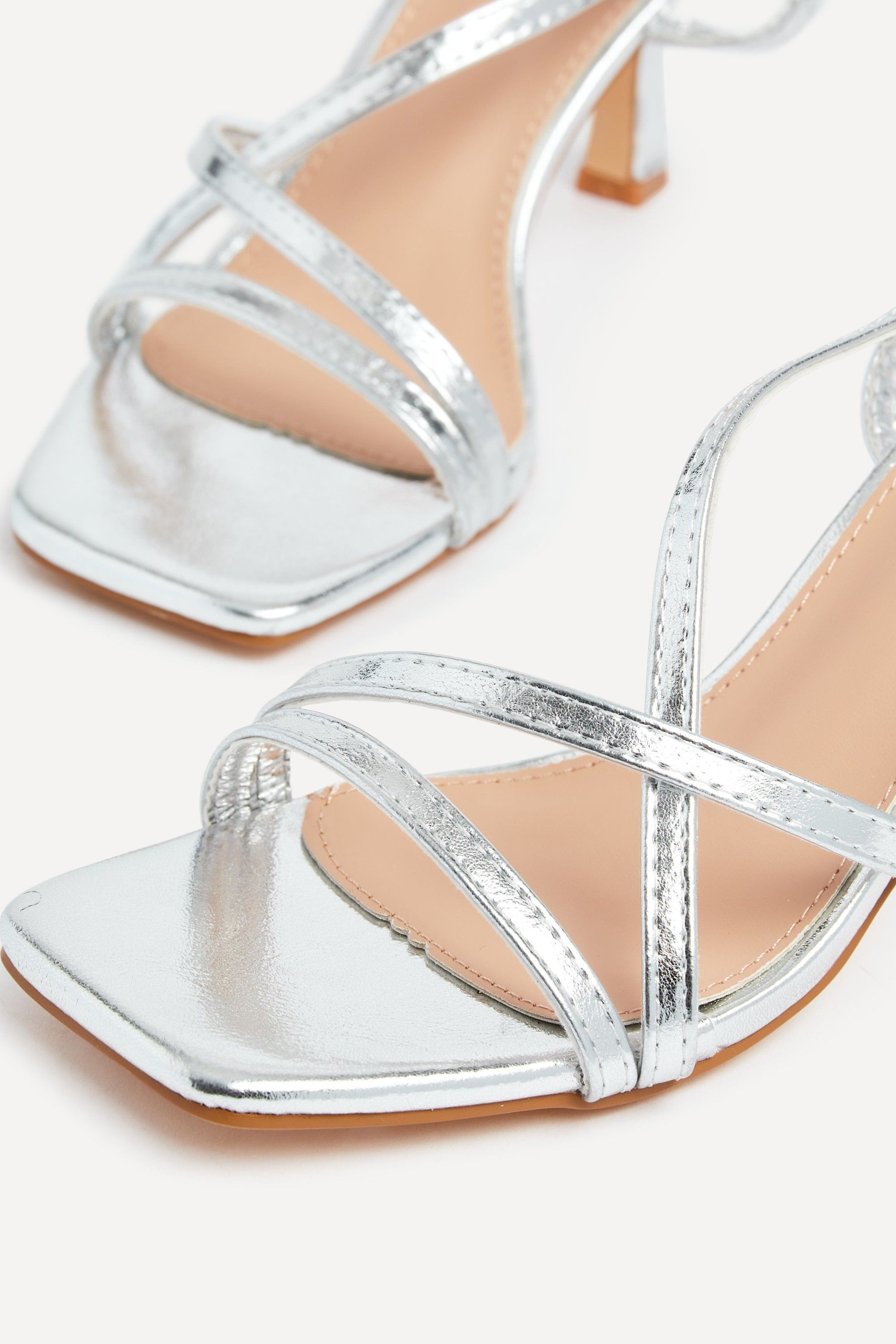 Linzi Ella Silver Faux Leather Strappy Square Toe Heeled Sandal image 4