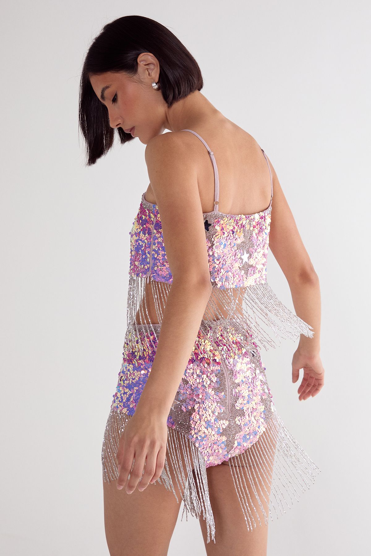 NastyGal Star Sequin Tassel Bralet Pink image 4