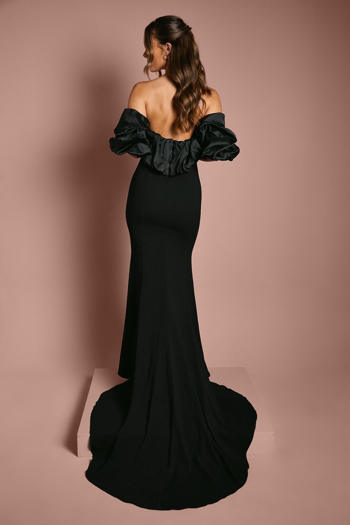 Coast Puff Sleeve Bardot Fishtail Maxi Dress Black image 3