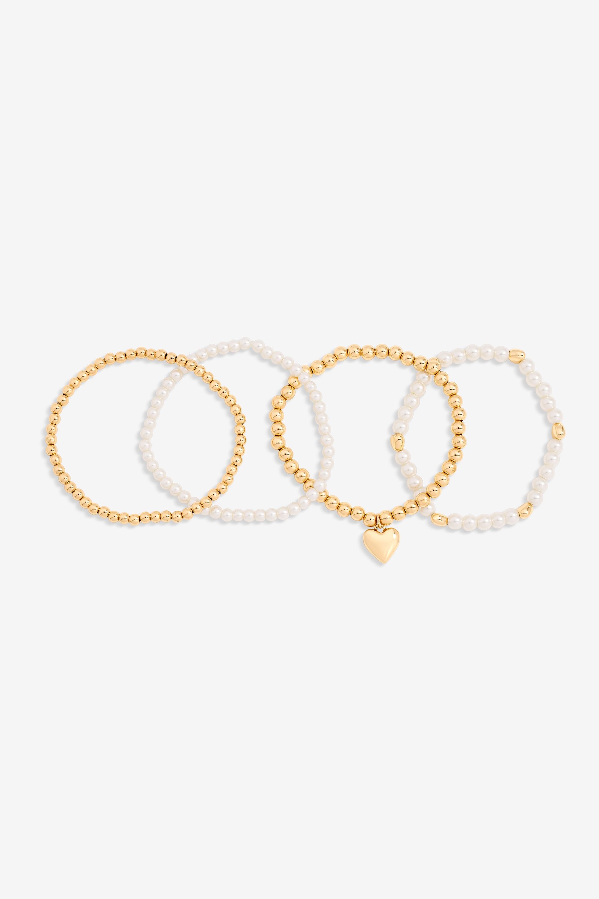Mood Gold Polished Pearl Heart Stretch Bracelets image 1