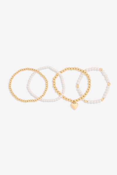 Mood Gold Polished Pearl Heart Stretch Bracelets