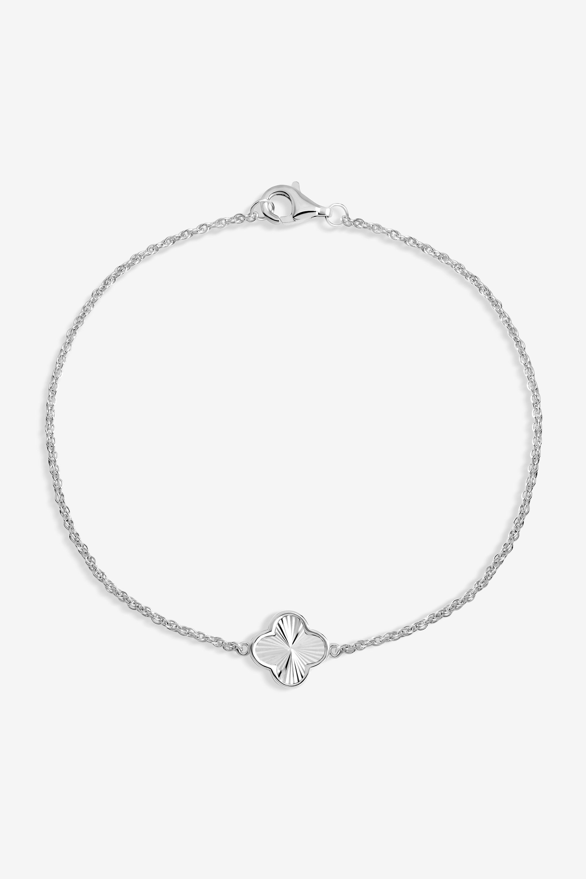 Simply Silver Sterling Silver 925 Polished Diamond Cut Clover Bracelet image 1