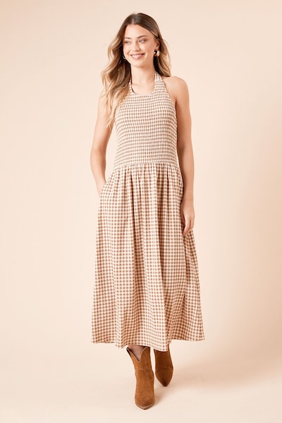 Dorothy Perkins Gingham Shirred Bodice Halterneck Jersey Midi Dress Gingham