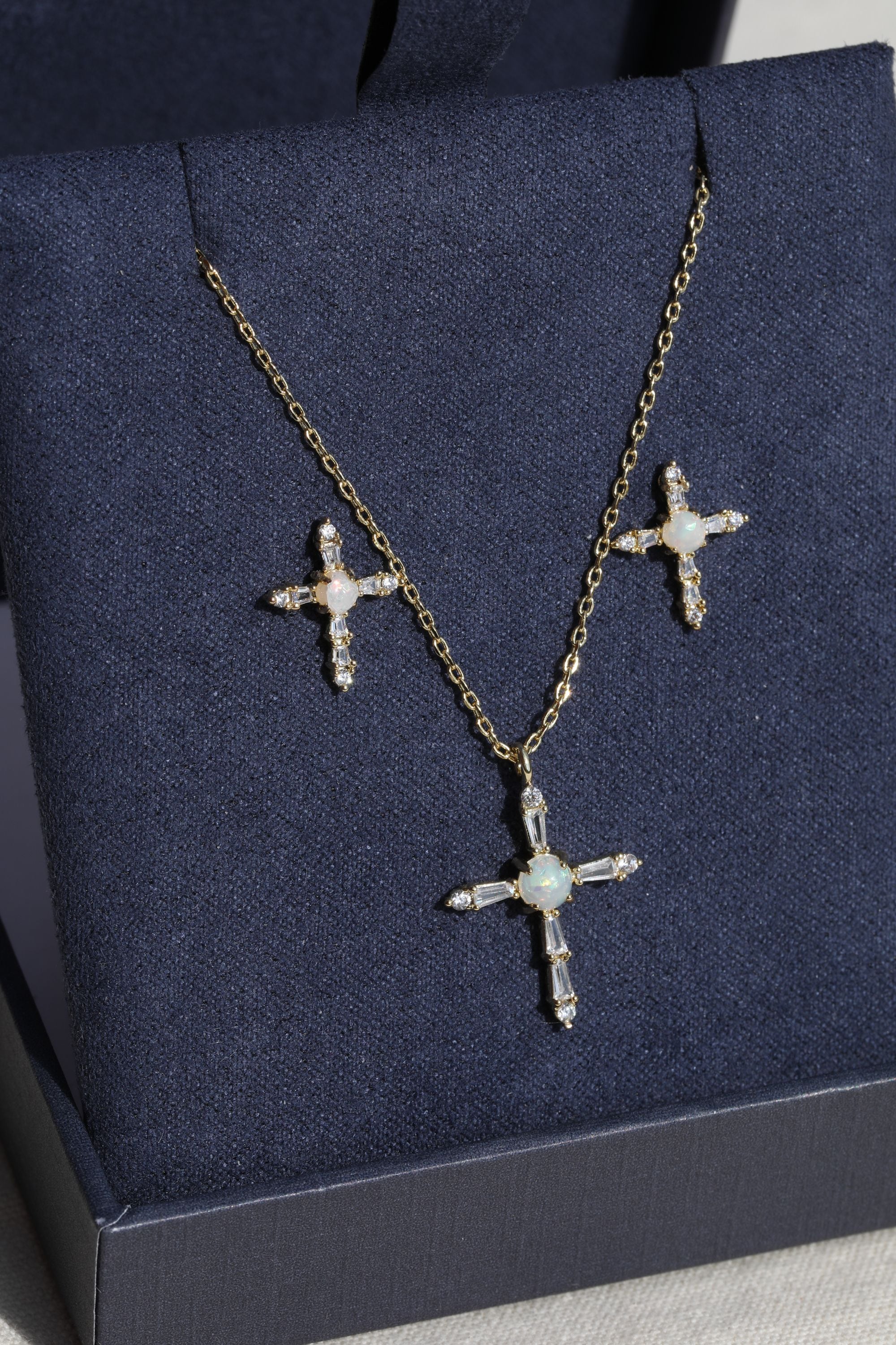 Inicio 14K Gold Plated Cubic Zirconia and Opal Cross Set - Gift Box image 4