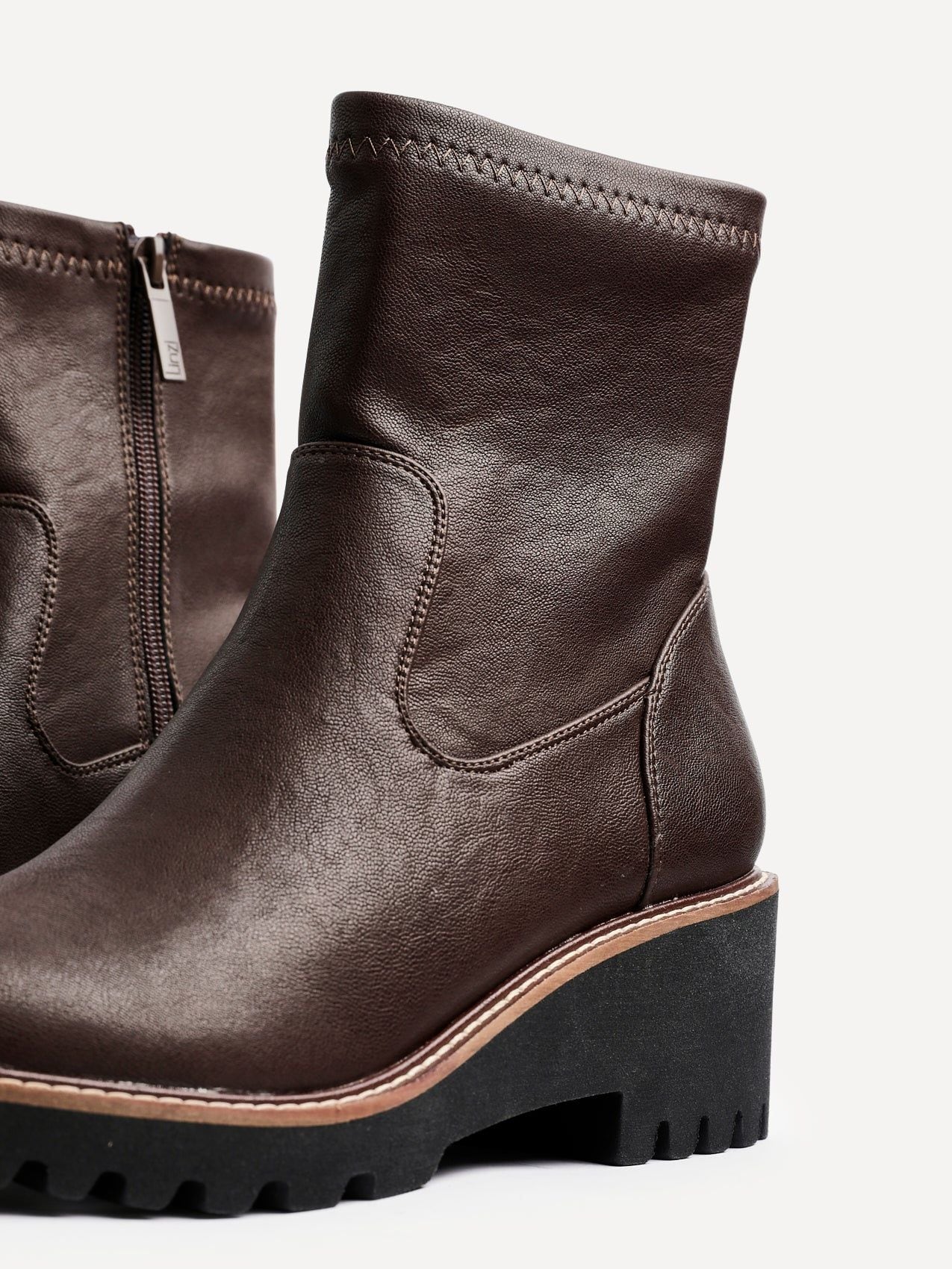 Linzi Trish Brown Faux Leather Wedged Heel Ankle Boot image 5