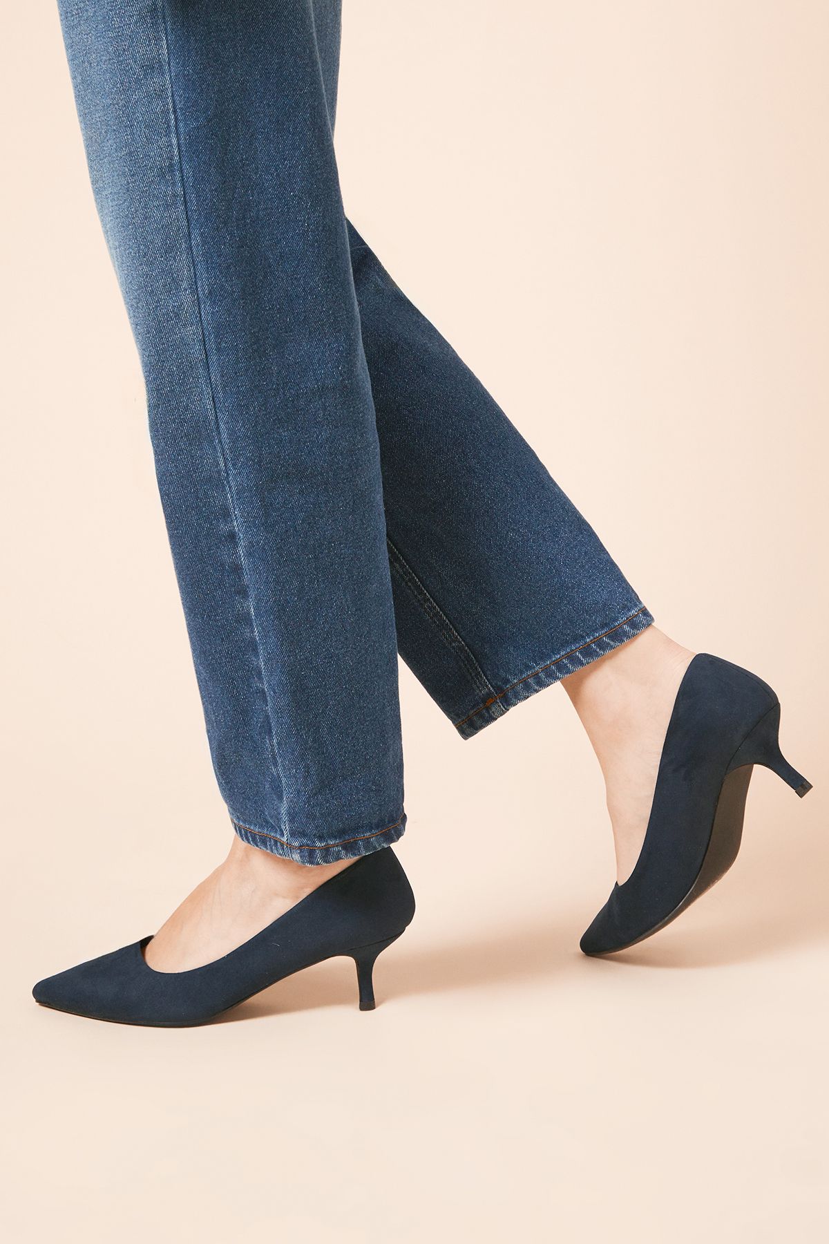 Dorothy Perkins Dove Kitten Heel Court Shoes Navy image 1