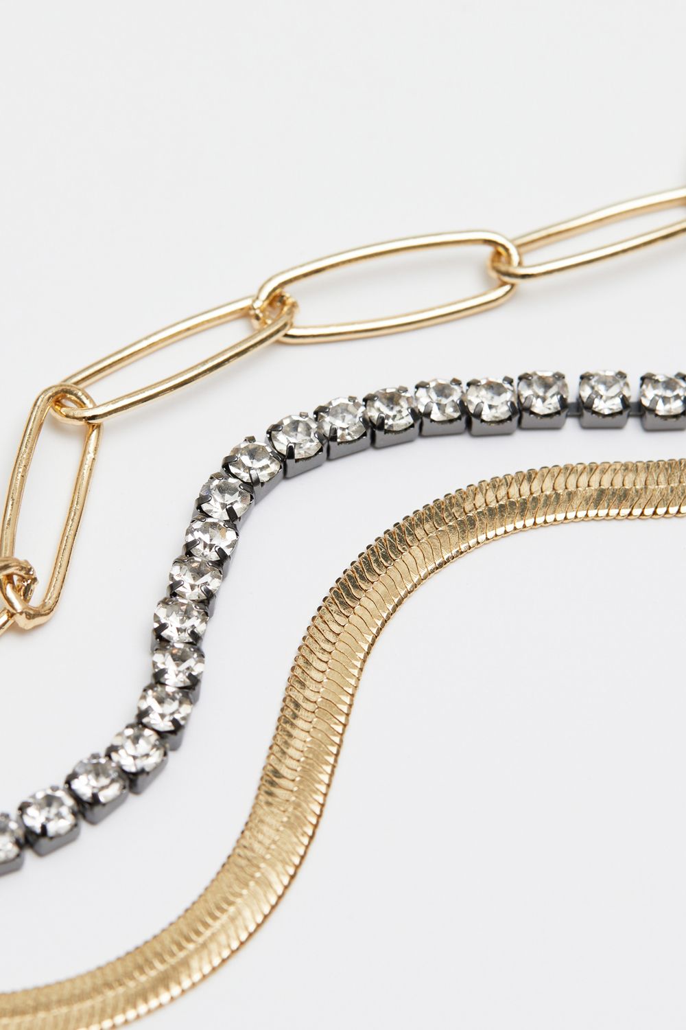 Mood Two Tone Crystal And Chain Layered Necklace - Pack of 3 image 2