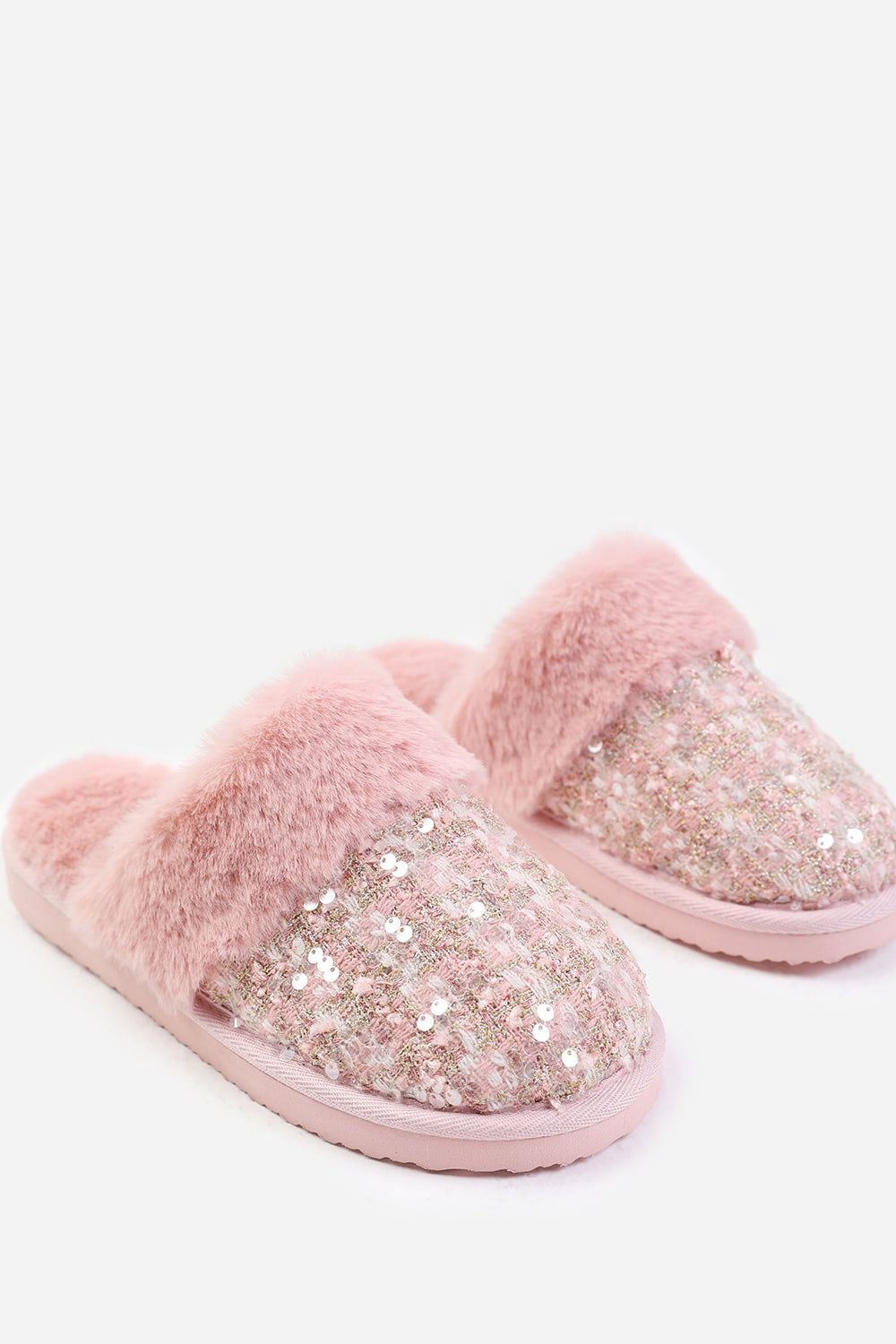 Where's That From 'Celeste' Sequin Tweed Mule Slippers With Faux Fur Trim image 3