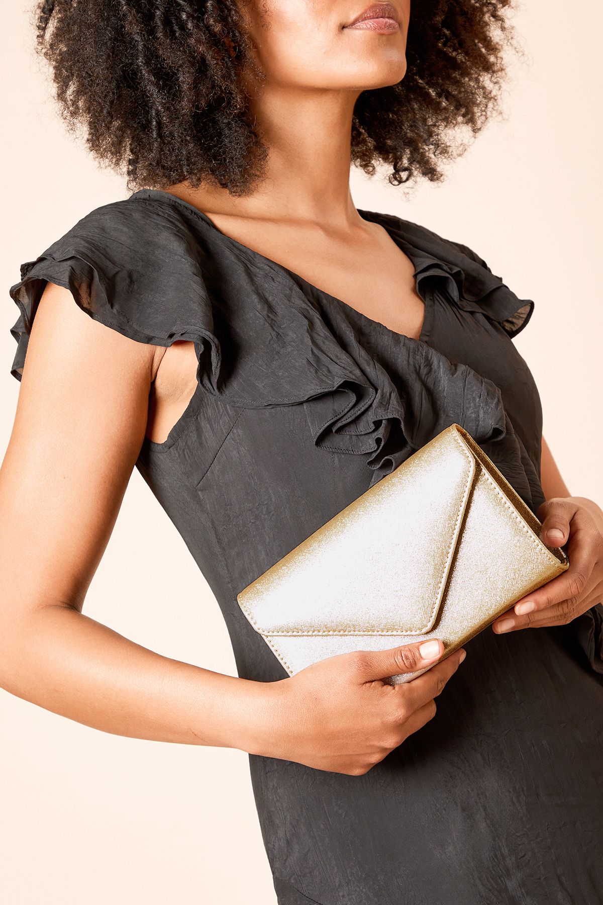 Dorothy Perkins Tampa Glitter Envelope Clutch Bag Gold image 1