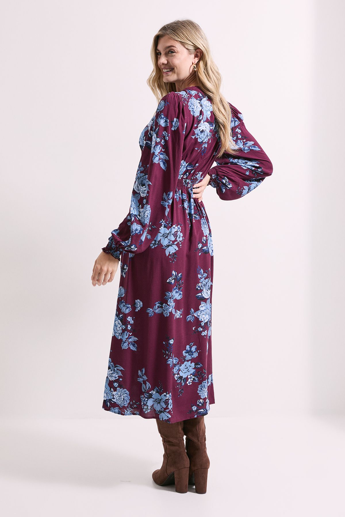 Dorothy Perkins Blue Floral Lace Trim Bow Detail Long Sleeve Midi Dress Blue image 5