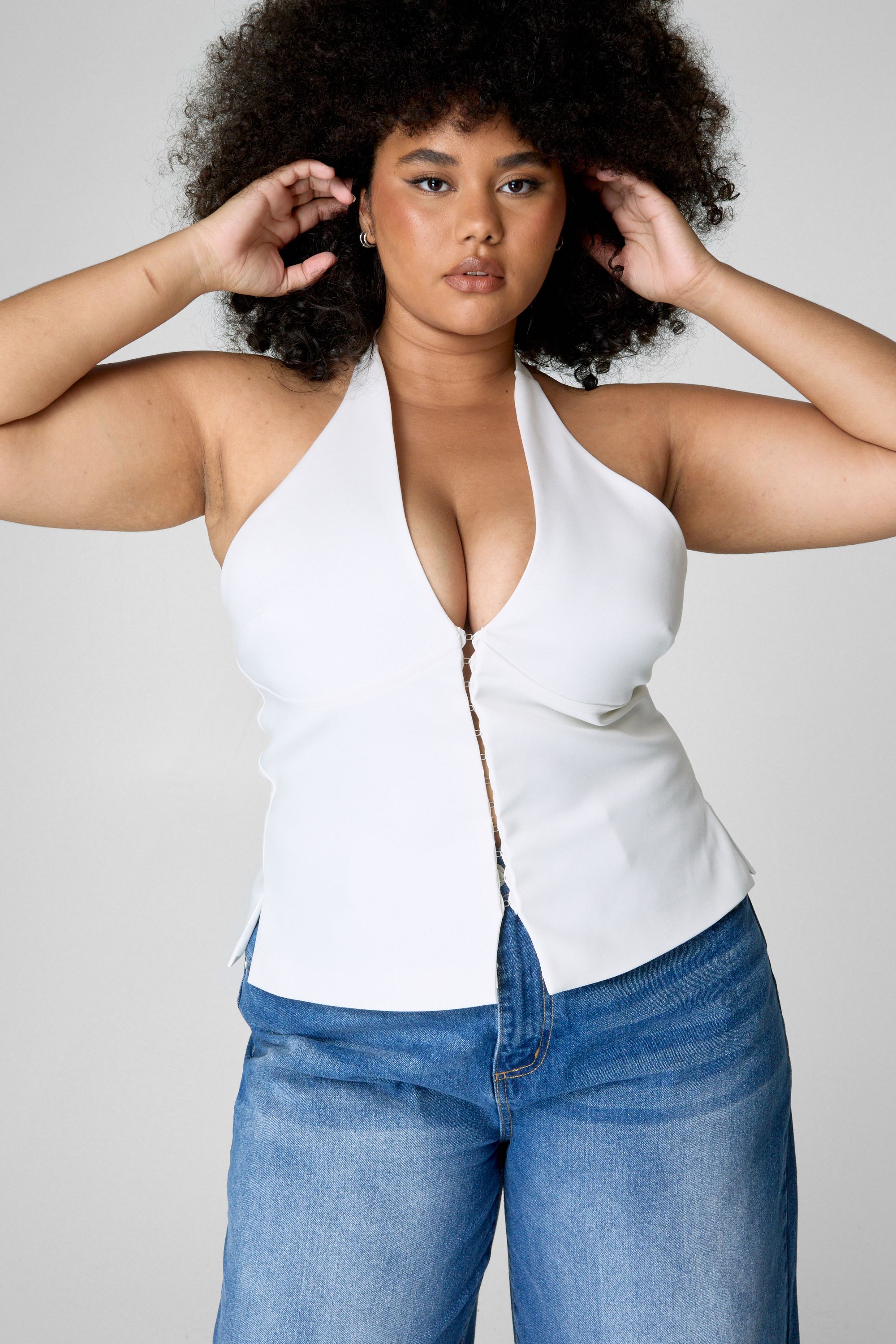 NastyGal Plus Halter Lace Back Waistcoat White image 1