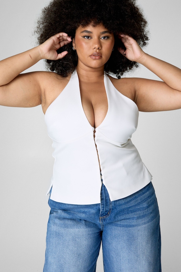 NastyGal Plus Halter Lace Back Waistcoat White