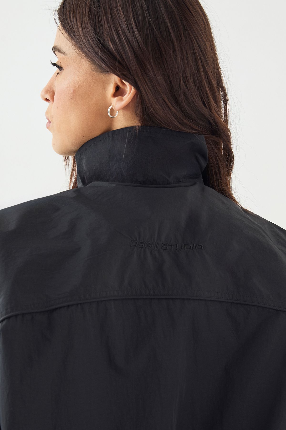 DSGN Studio DSGN Studio Nylon Zip Through Funnel Neck Track Jacket Black image 4