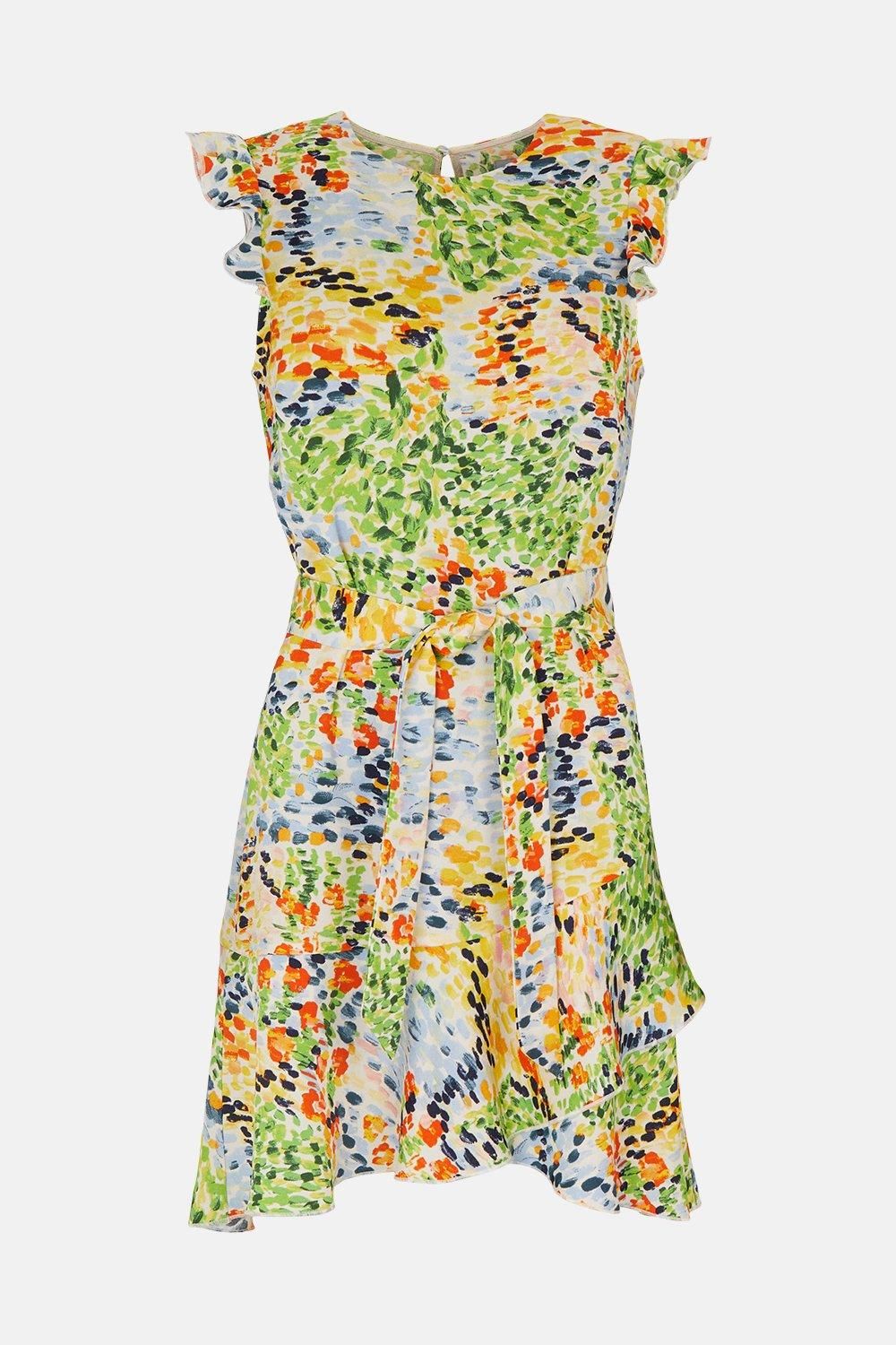 Warehouse Abstract Spot Ruffle Hem Dress Multi image 4