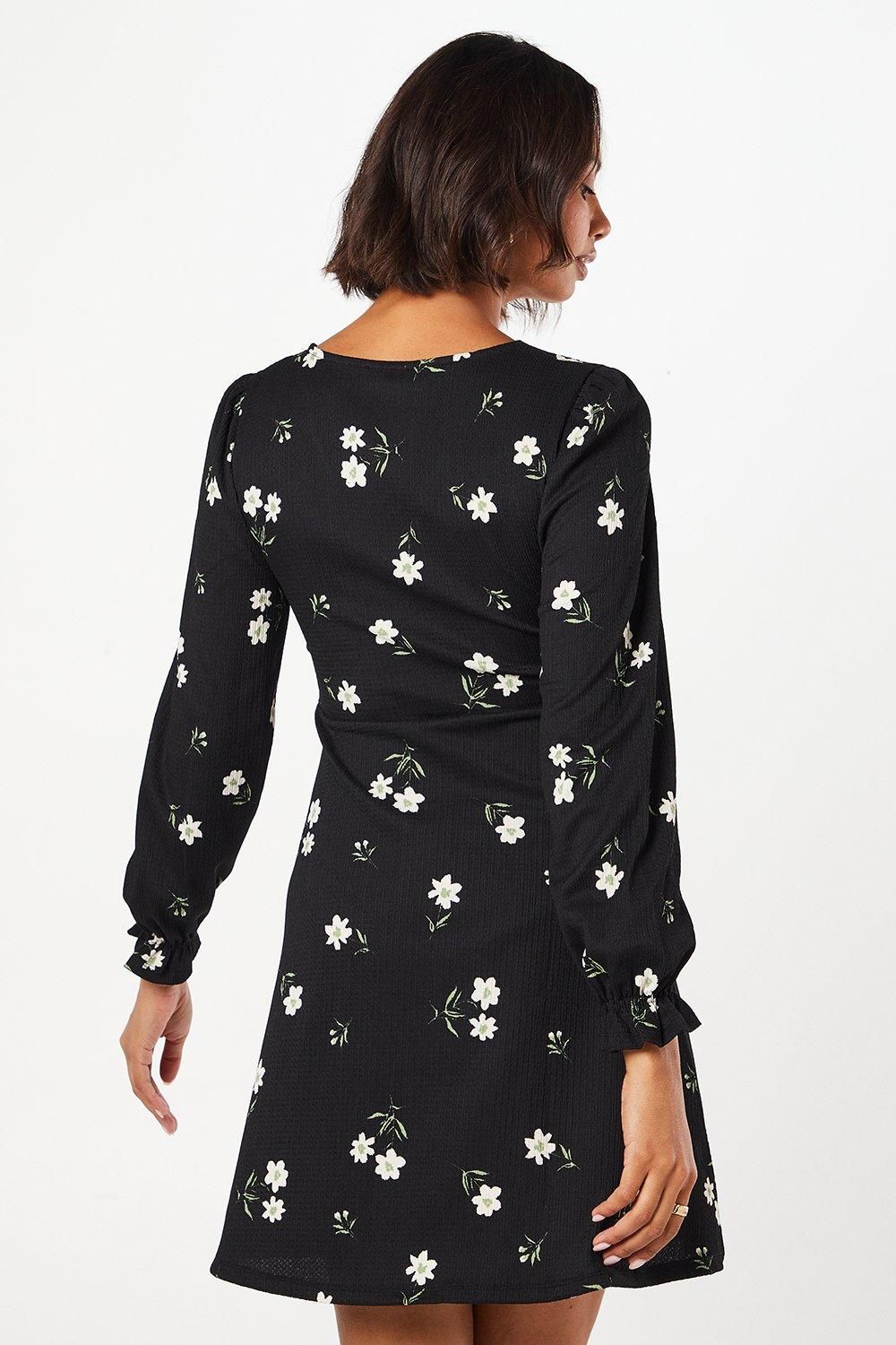 Dorothy Perkins Floral Long Sleeve V Neck Mini Dress Floral image 3