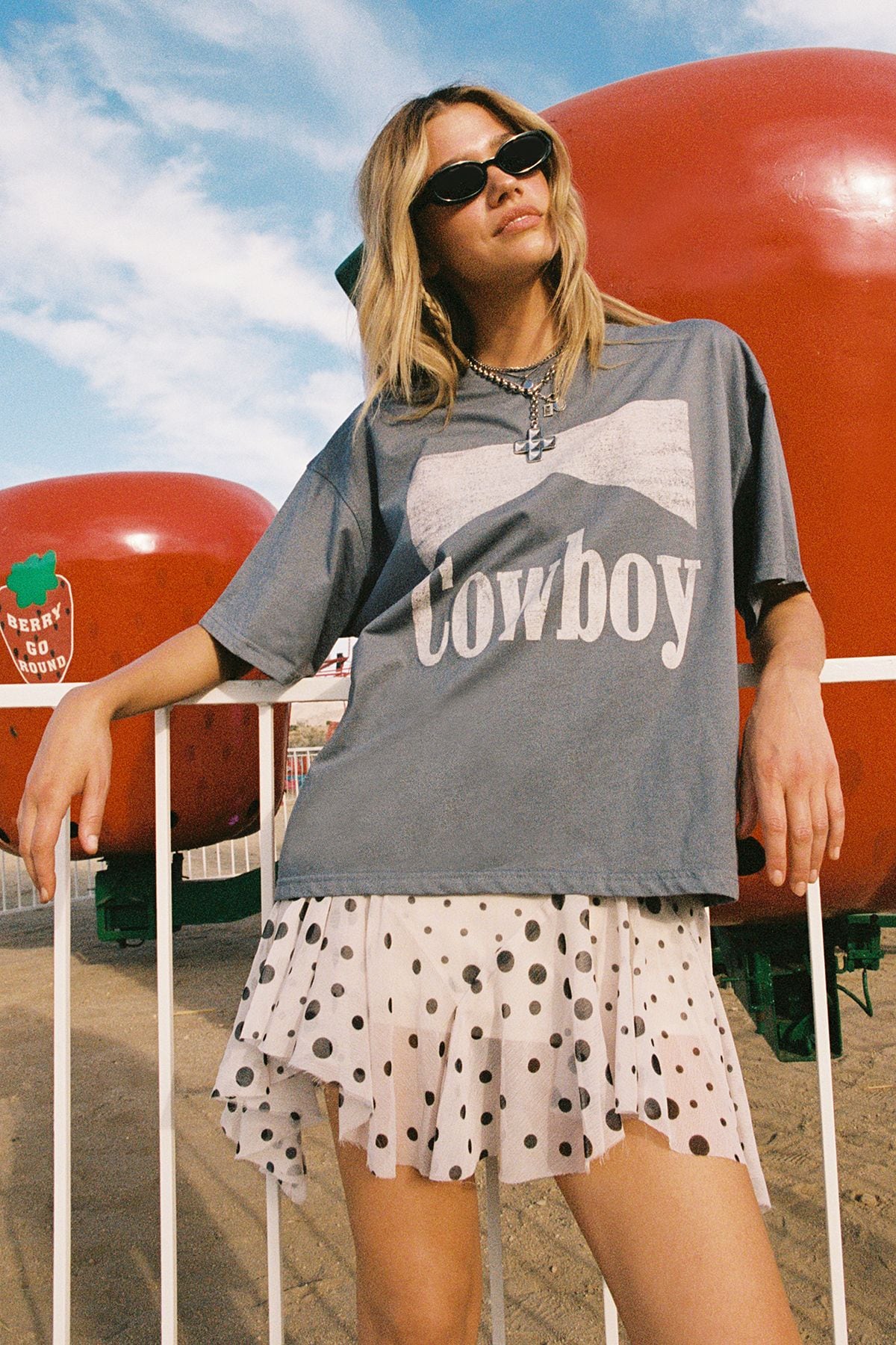 NastyGal Cowboy Oversized Graphic T-Shirt Charcoal image 1