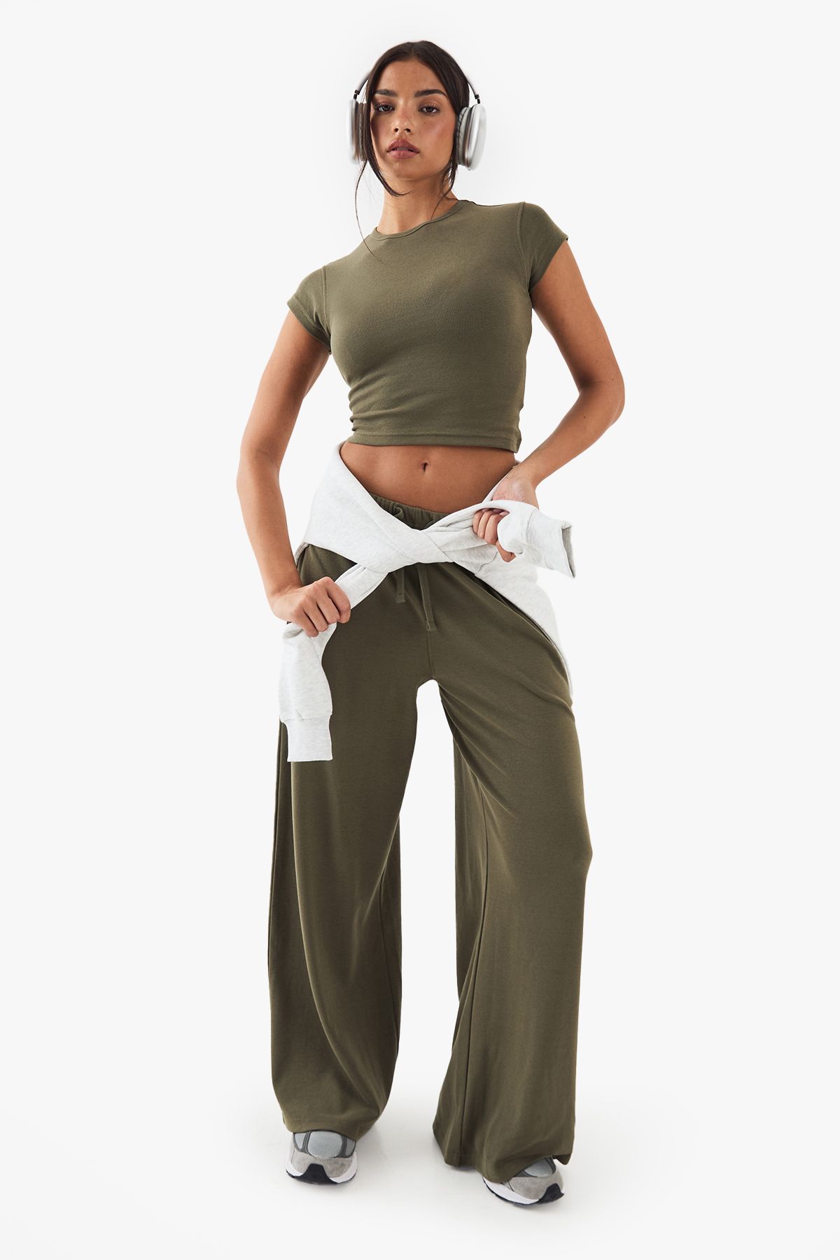 DSGN Studio DSGN Studio Embroidered Rib Wide Leg Trouser Washed Khaki