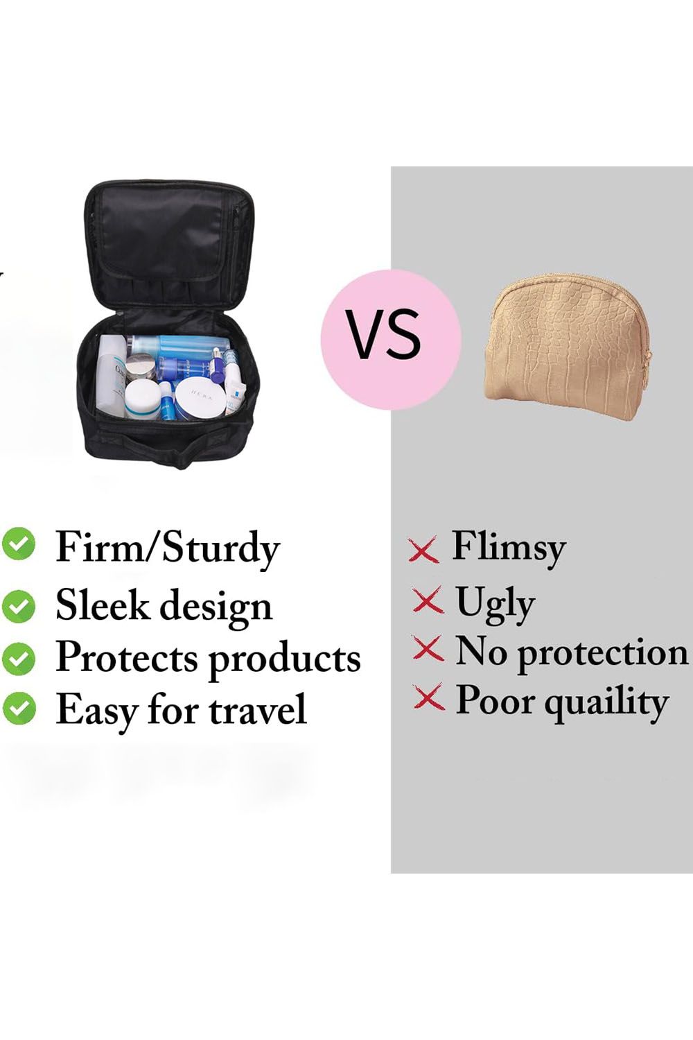 Living and Home Portable Travel Waterproof Makeup Bag Large Toiletry Bag For Dormitory & Bedroom Vanity Case image 4