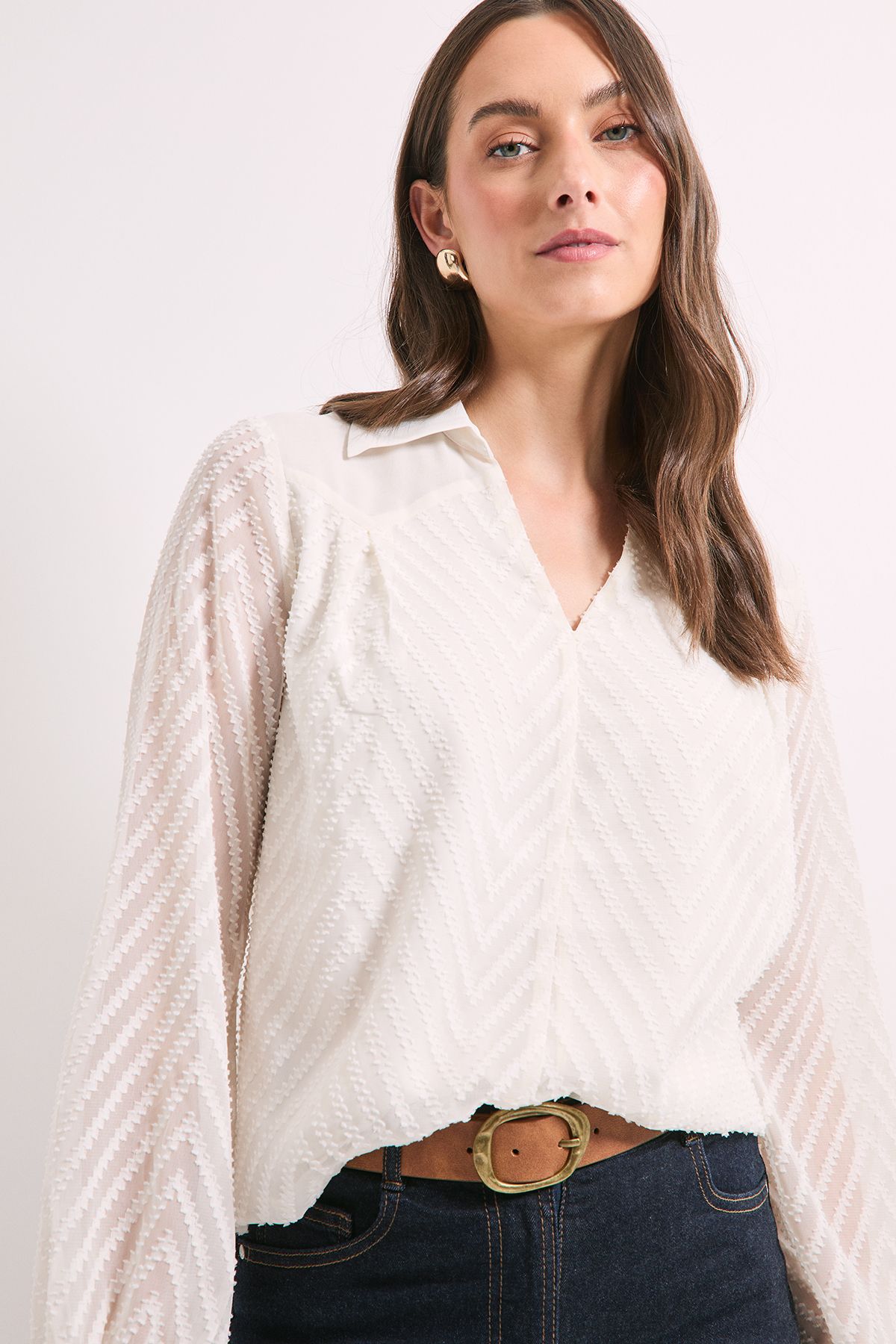 Principles Ivory Western Yoke Jacquard Blouse Ivory image 4