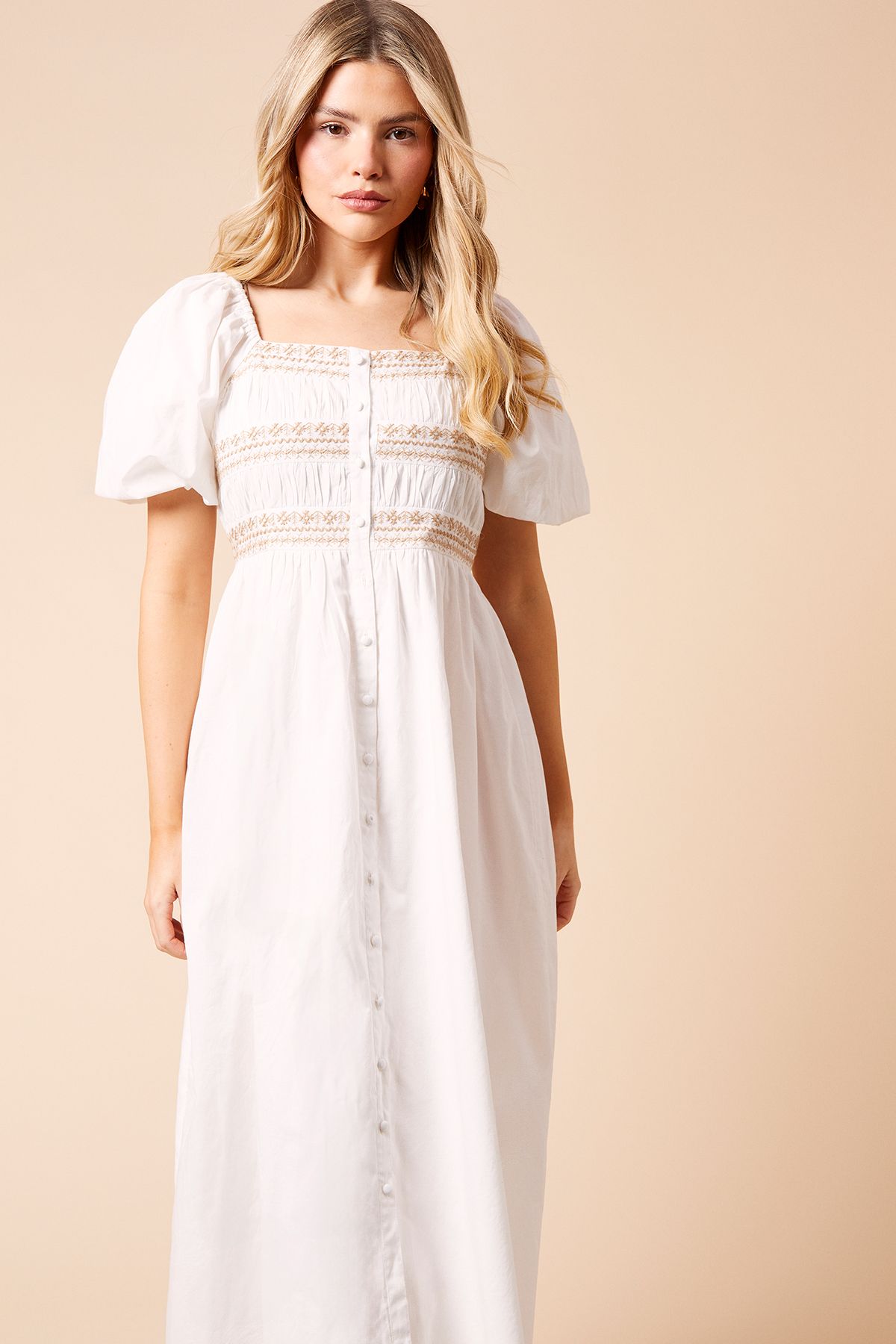 Dorothy Perkins Embroidered Bust Button Through Poplin Midi Dress Rust image 2