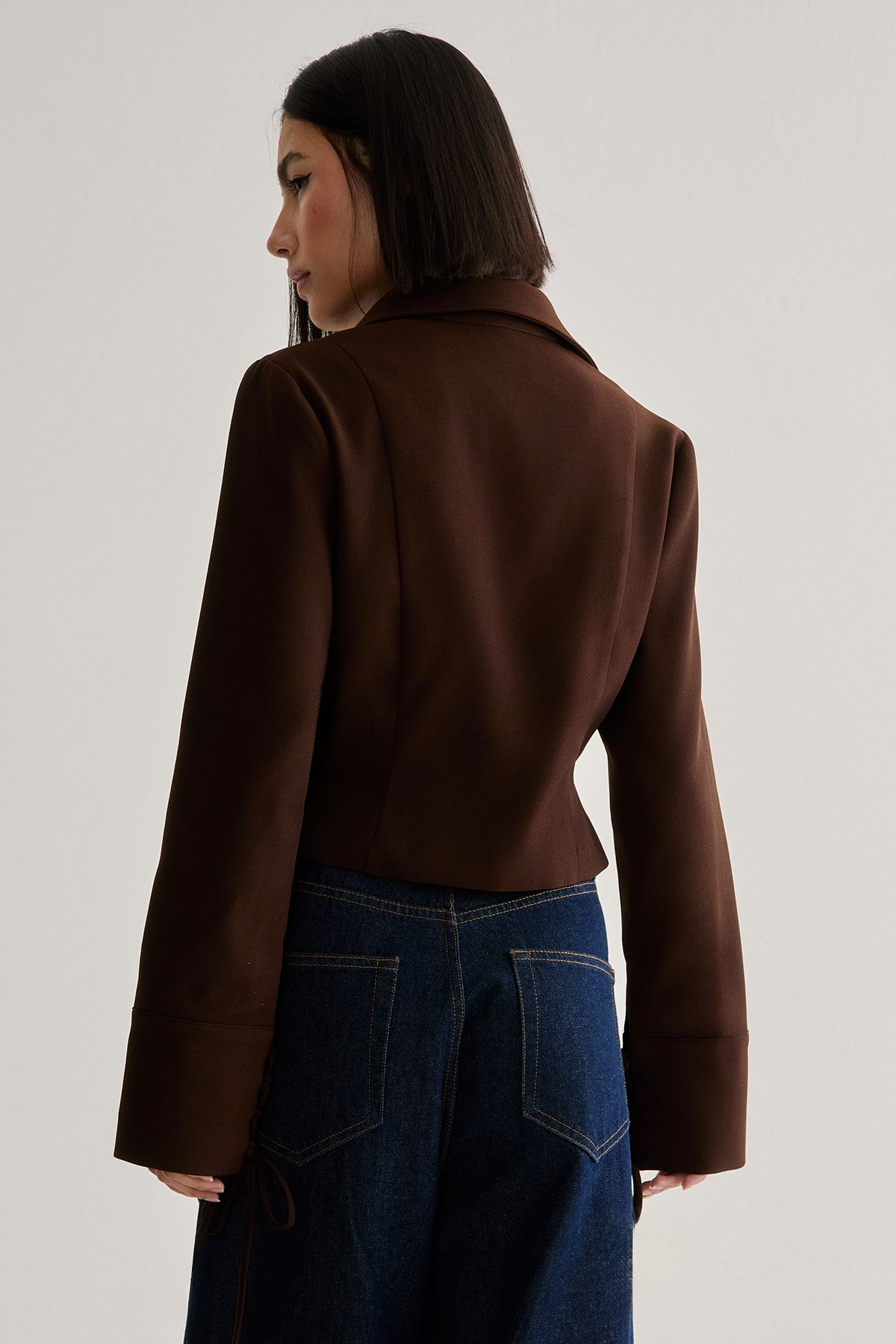 NastyGal Tailored Lace Front Jacket Chocolate image 4