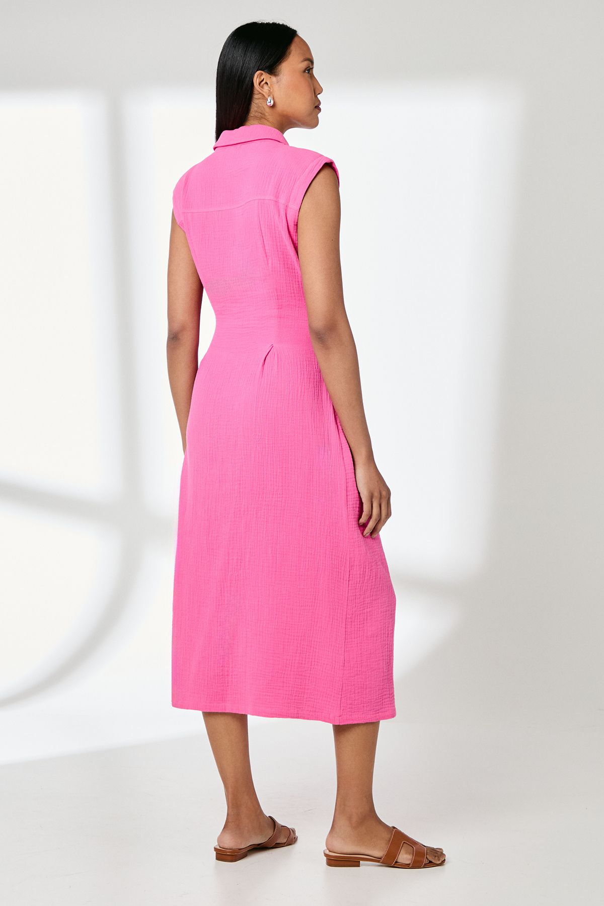 Principles Pink Gauze Tie Front Midi Dress Pink image 3