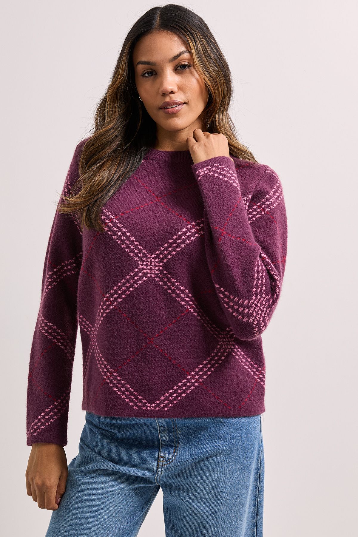 Dorothy Perkins Berry Argyle Jumper Berry image 1