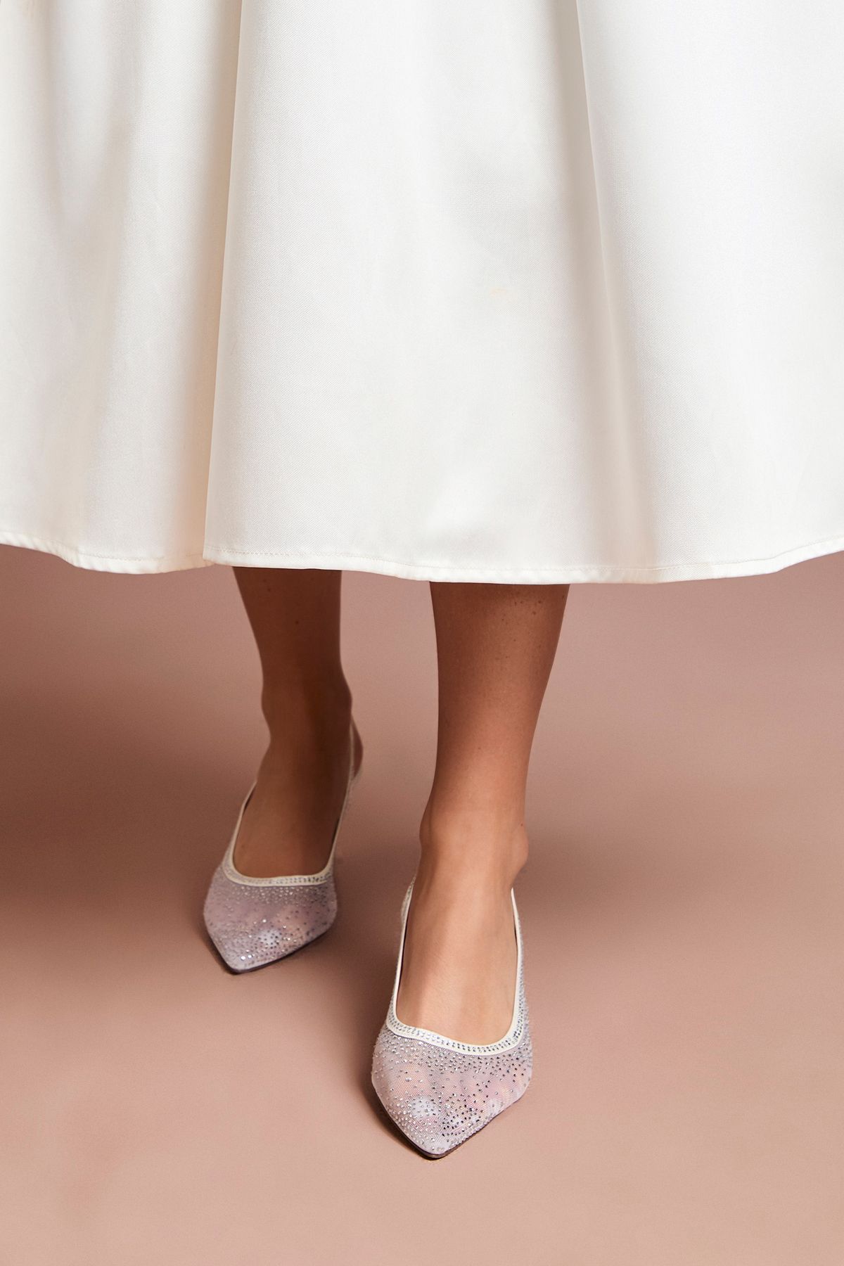 Coast Bridal Sara Mesh Diamante Kitten Heel Slingback Court Shoes White image 2