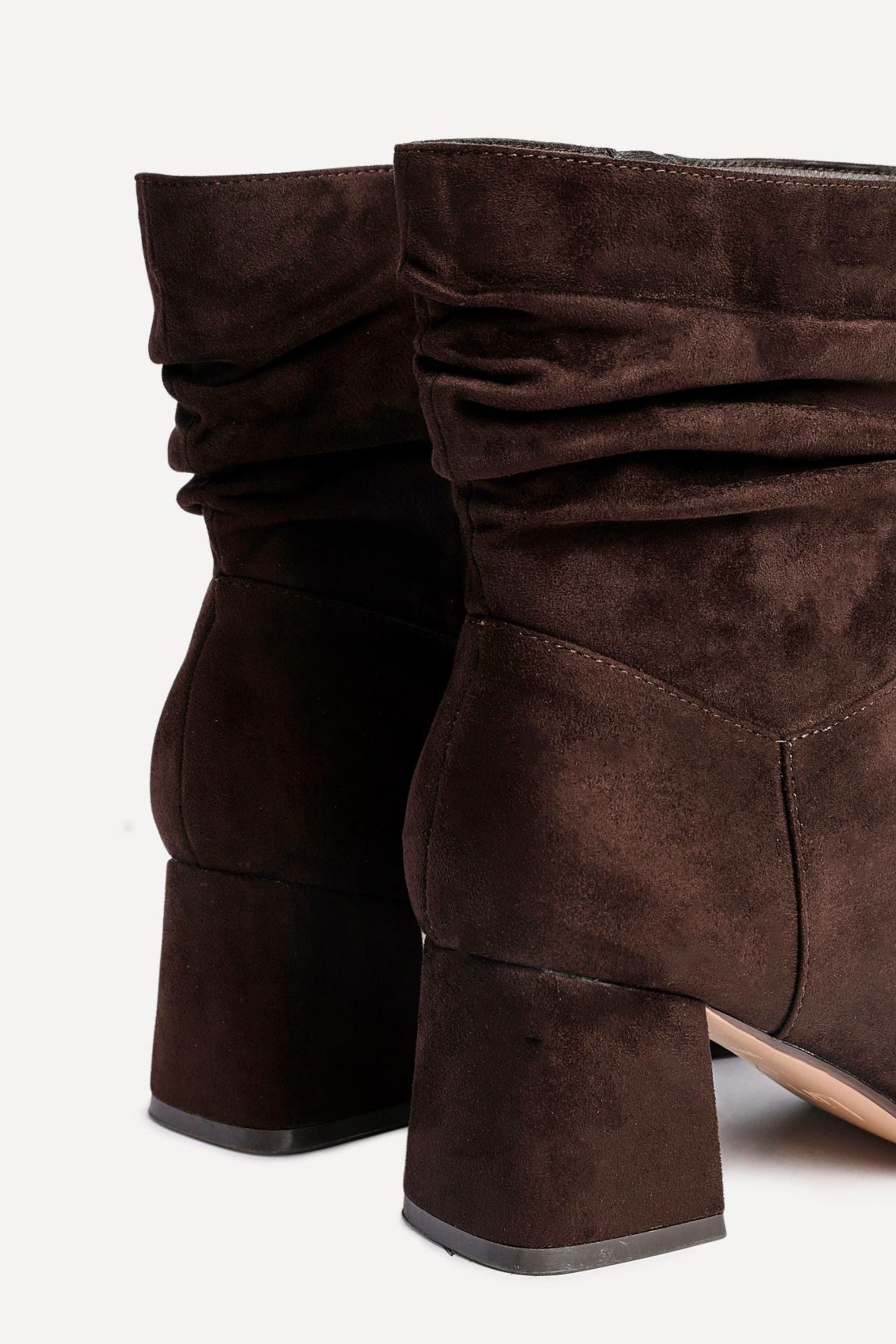 Linzi Zayda Wide Fit Brown Faux Suede Ruched Heeled Ankle Boot image 5