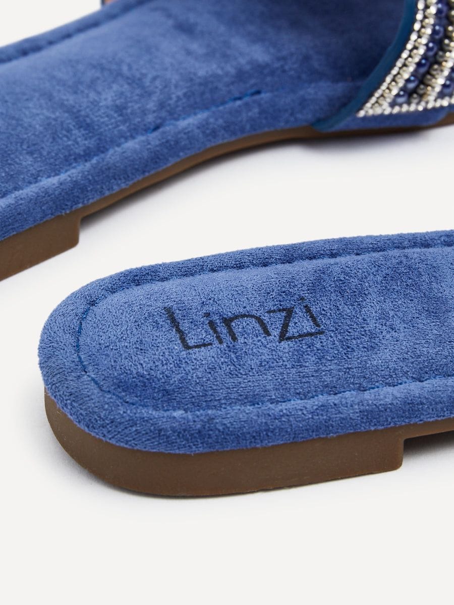 Linzi Indira Cobalt Blue Suede Aztec Design Embellished Slider Sandal image 5