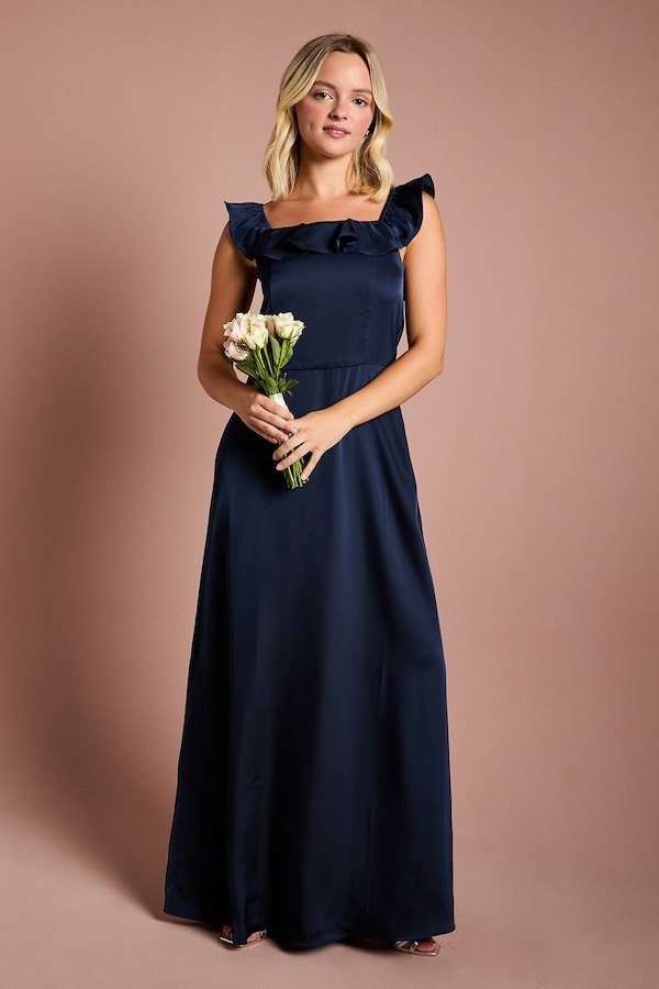 Coast Teen Coast Ruffle Strap Satin Bridesmaid Dress Navy