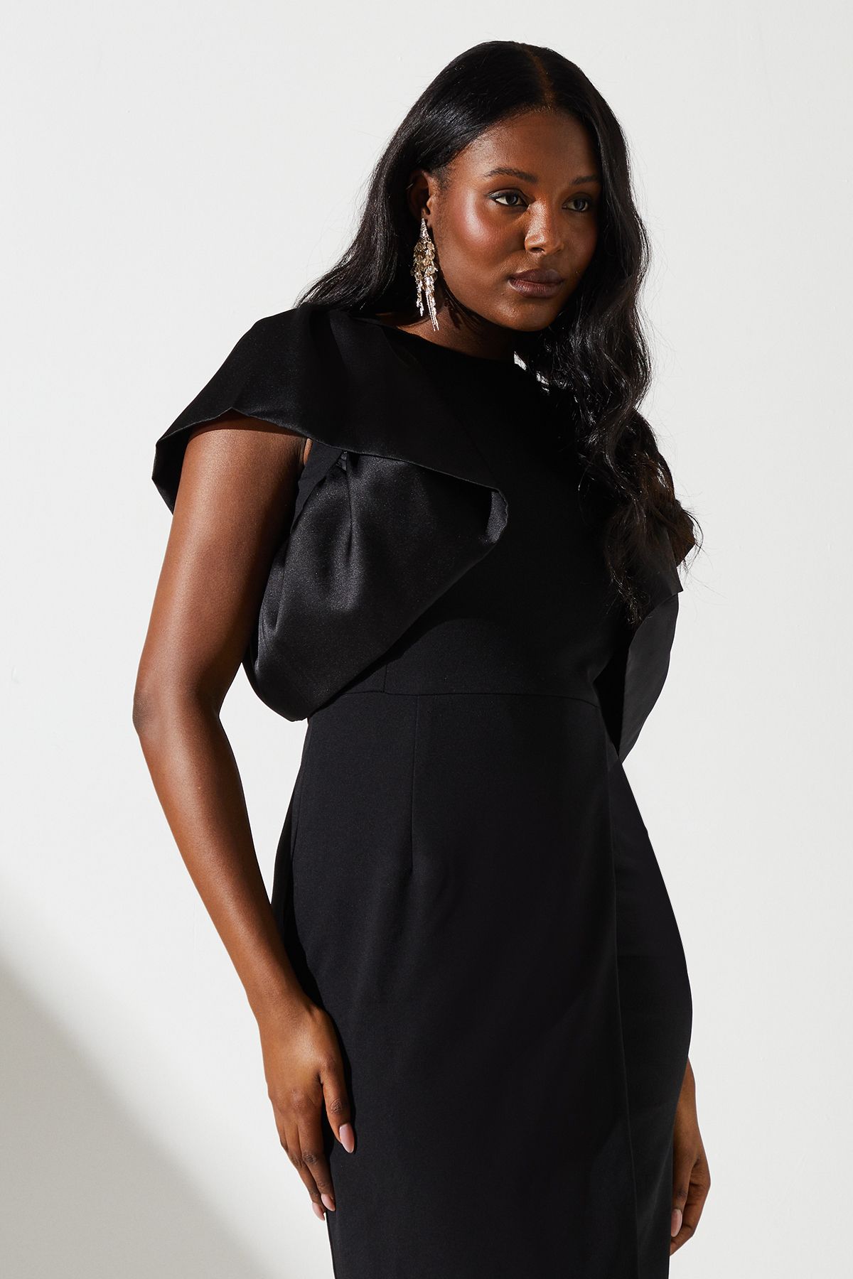 Coast Satin Ruffle Sleeve Midi Dress Black image 4