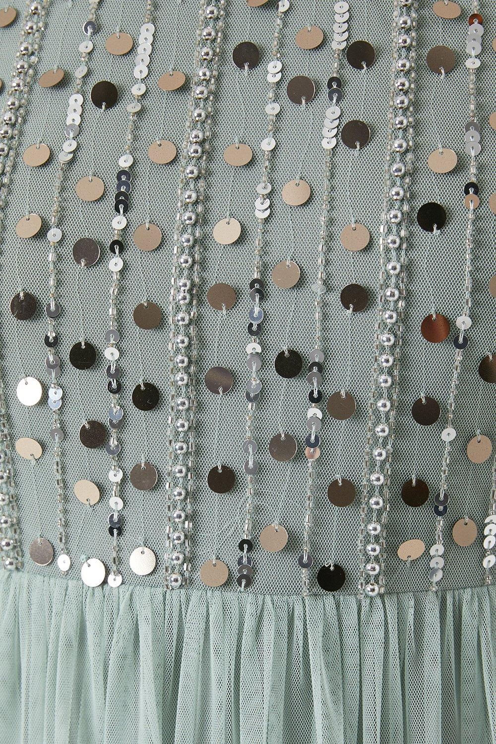 Coast Short Sleeve Embellished Mesh Bridesmaid Dress Sage image 5