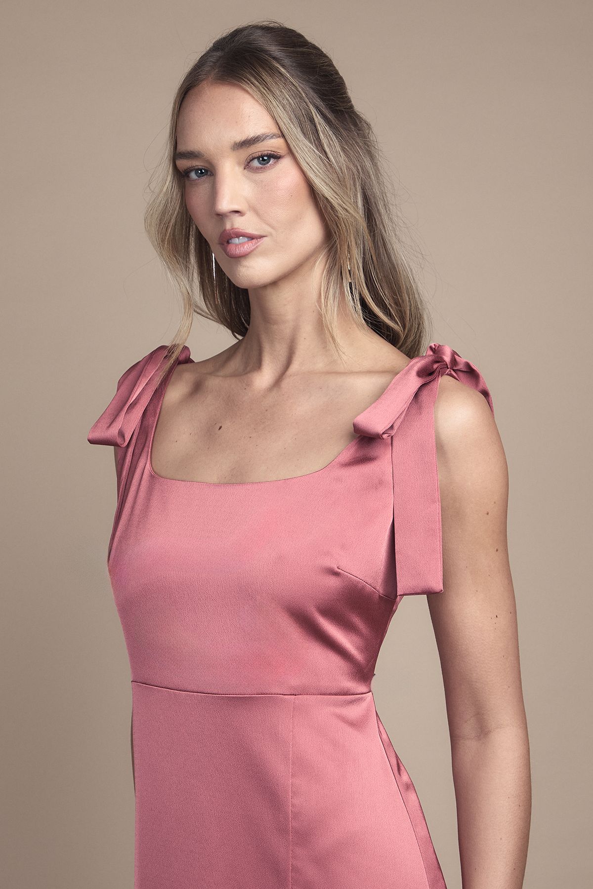 Oasis Satin Tie Shoulder Midi Bridesmaid Dress Terracotta image 5
