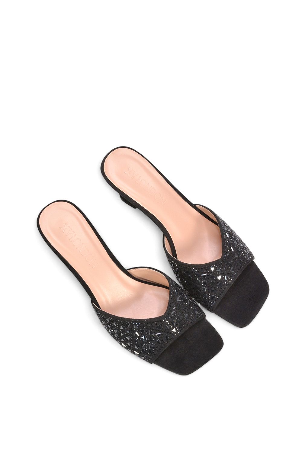 XY London 'Georgia' Wedge Heel Diamante Square Peep Toe Heeled Mule Sandals image 6