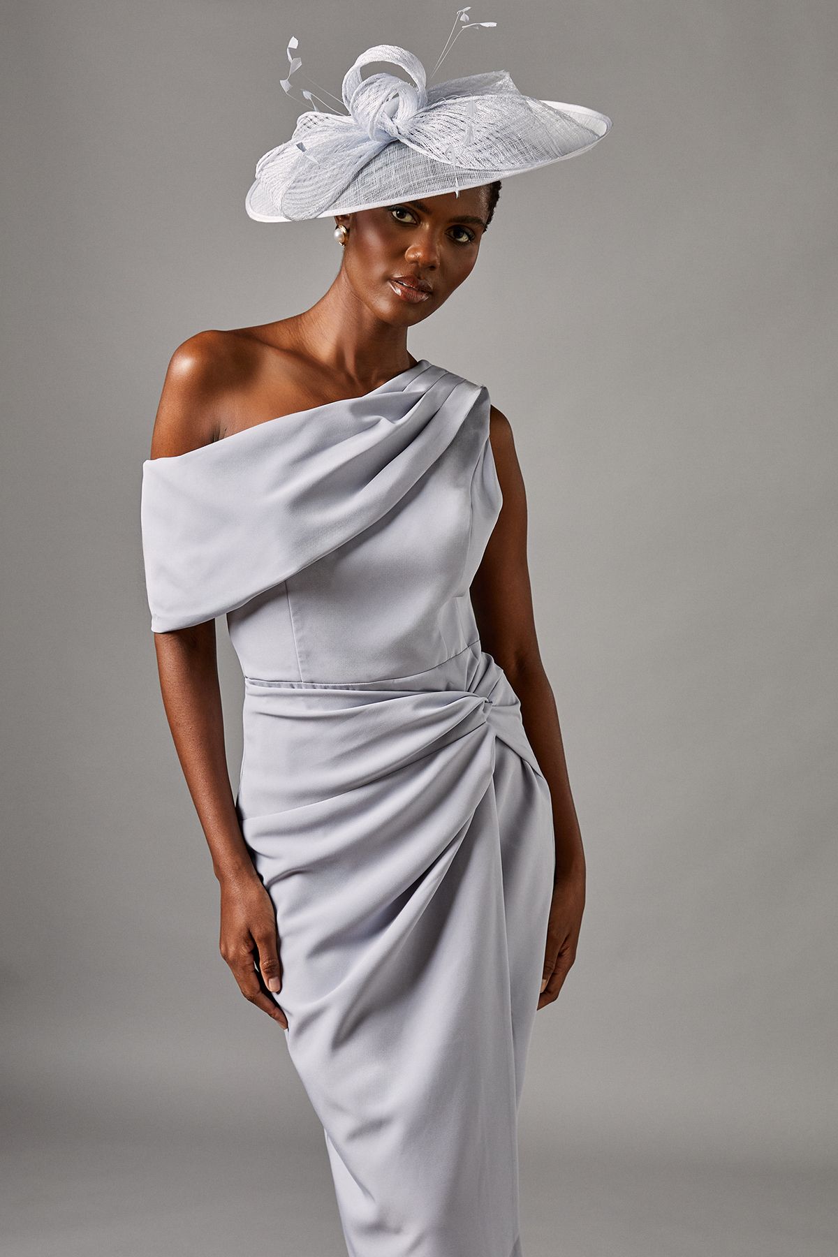 Coast One Shoulder Twist Front Pencil Dress Grey Blue image 2